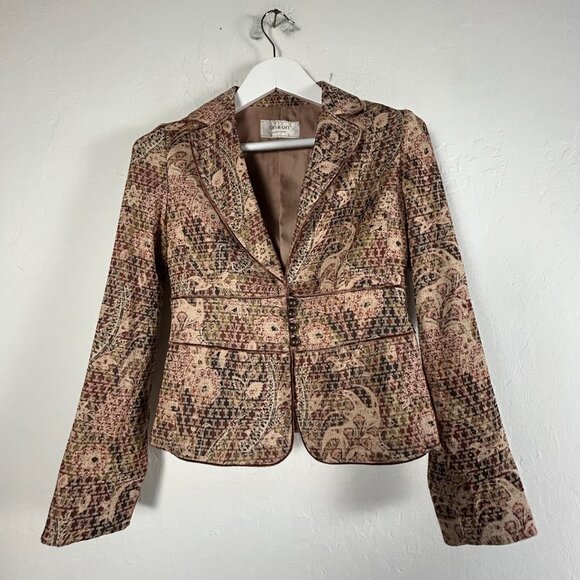 On & On Jackets & Blazers - On & On Modern Femme Women's Long Sleeve Blazer Collared Jacket Lined Floral Tan